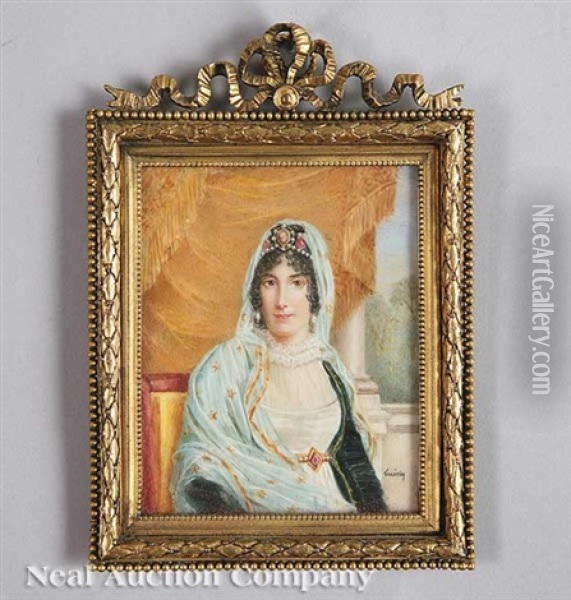 Lady With A Jeweled Headdress Oil Painting - Jean Urbain Guerin
