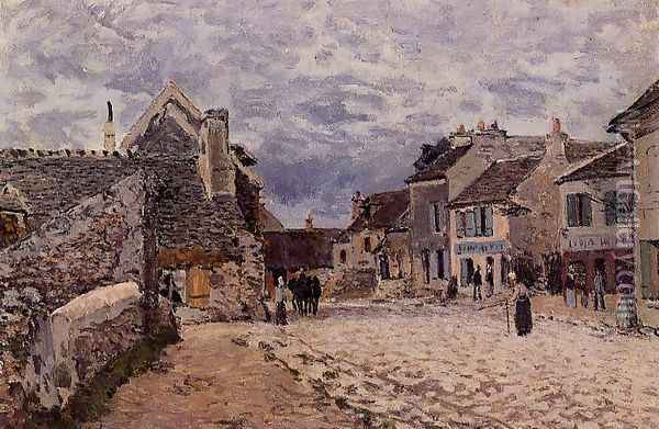 Village Street - Grey Weather Oil Painting - Alfred Sisley