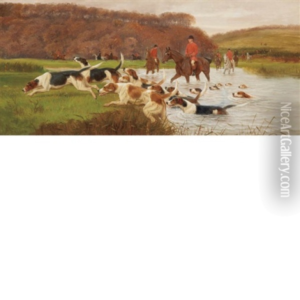 Crossing The Stream And The Conclusion (2 Works) Oil Painting - Edward Algernon Stuart Douglas