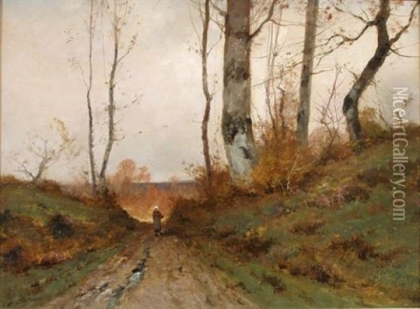 Paysanne Sur Un Chemin De Campagne Oil Painting - Charles H. Clair
