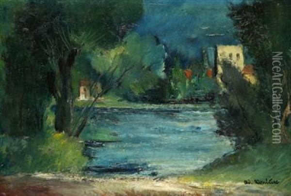 A Landscape With A River Oil Painting - Oldoich Konieek