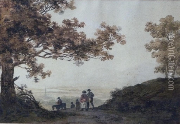 Figures And Horse On A Country Path Oil Painting - William Payne