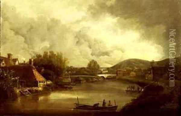 View of Pools Ferry and Bishops Bridge Norwich Oil Painting - J. and Ladbrooke, R. Crome