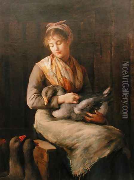 Young girl with geese Oil Painting - Marie, Mrs Dujardin-Beaumetz Petiet