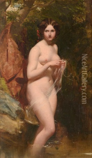Bather In A Woodland Pool Oil Painting - William Etty