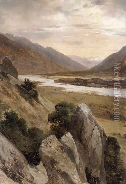 Mountainous Landscape with a Torrent 1840 Oil Painting - Alexandre Calame