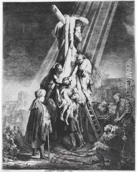 The Descent From The Cross: Second Plate (b., Holl. 81; H. 103) Oil Painting - Rembrandt Van Rijn