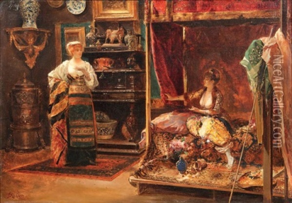 Interieur D'une Femme Peintre Oil Painting - Edouard Frederic Wilhelm Richter