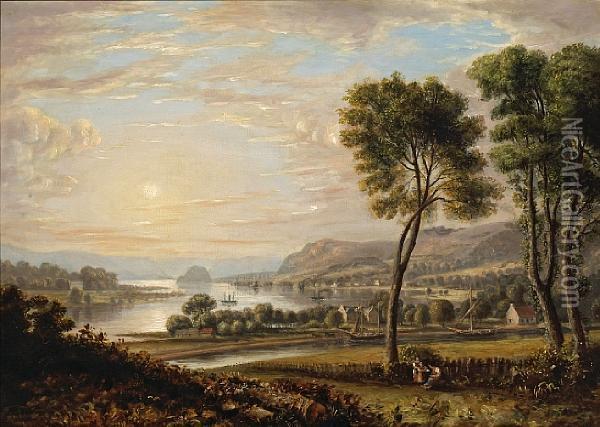 A View Of Dumbarton, Scotland Across The Water Oil Painting - John Fleming