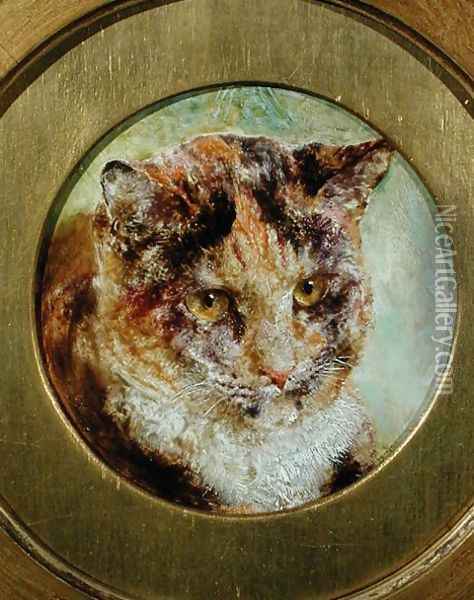 Study of a Tortoiseshell Cat Oil Painting - William Huggins