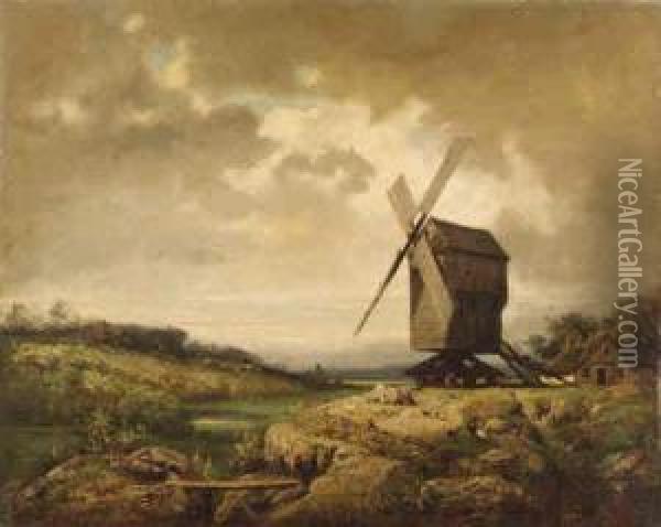 Windmill Near Paris Oil Painting - Charles-Felix-Edouard Deshayes