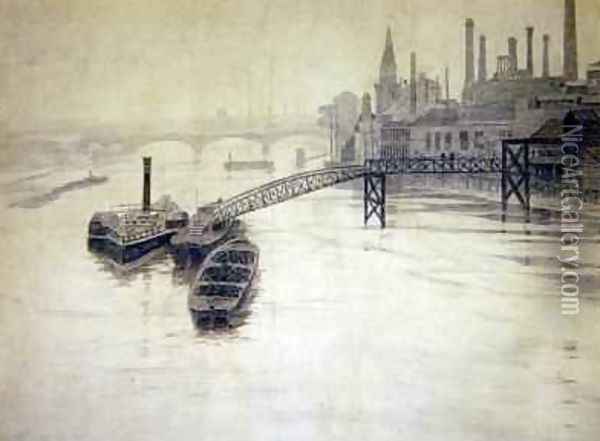 View of Thames City Stream Company Jetty Battersea Power Station Oil Painting - Walter Greaves