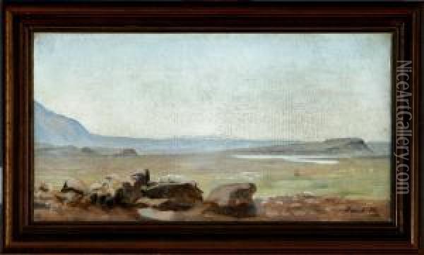 Icelandic Plain With A View Of Snowy Mountains Oil Painting - Thorarinn Benedikt Thorlakson