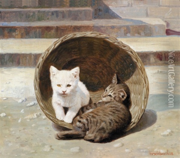 Katzen Im Korb Oil Painting - Nikolai Alekseevich Melnikov