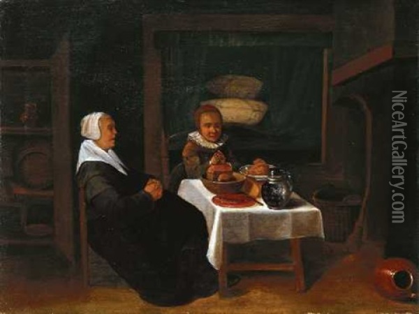 Das Mahl In Der Stube Oil Painting - Quiringh Gerritsz van Brekelenkam