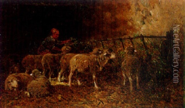 Feeding The Sheep Oil Painting - Felix Saturnin Brissot de Warville