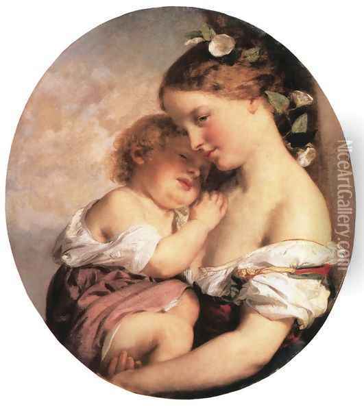Mother and Child 1846-50 Oil Painting - Karoly Brocky