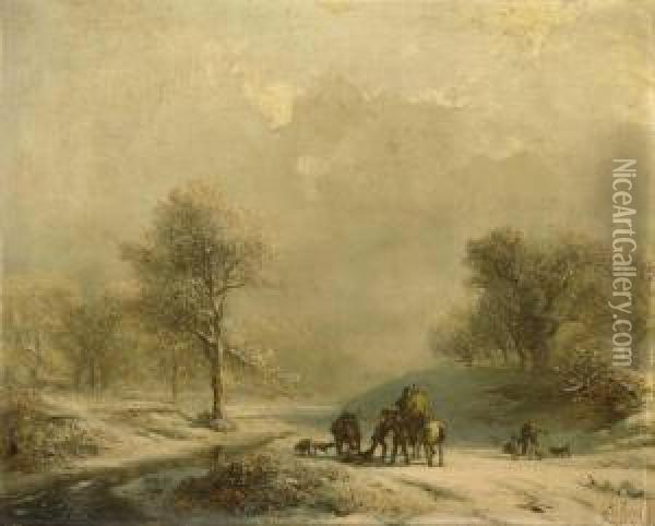 Winterlandschaft Mitjagern Oil Painting - Carl Hilgers