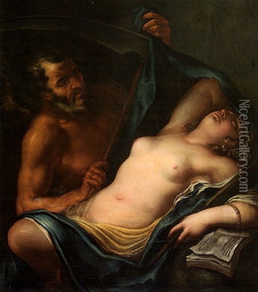 Chronos Mit Venus Oil Painting - Carlo Maratta