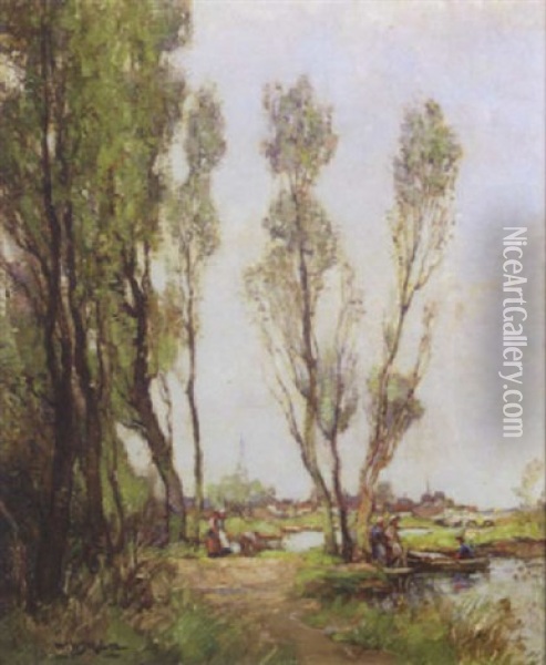Poplars Oil Painting - William Watt Milne