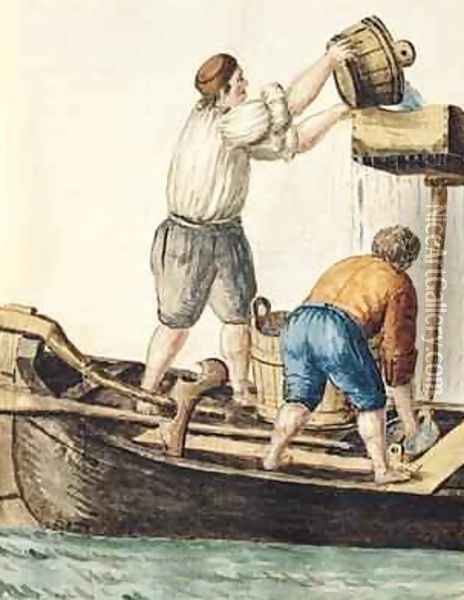 Boatmen Pouring Fresh Water into the Pipelines Oil Painting - Jan van Grevenbroeck
