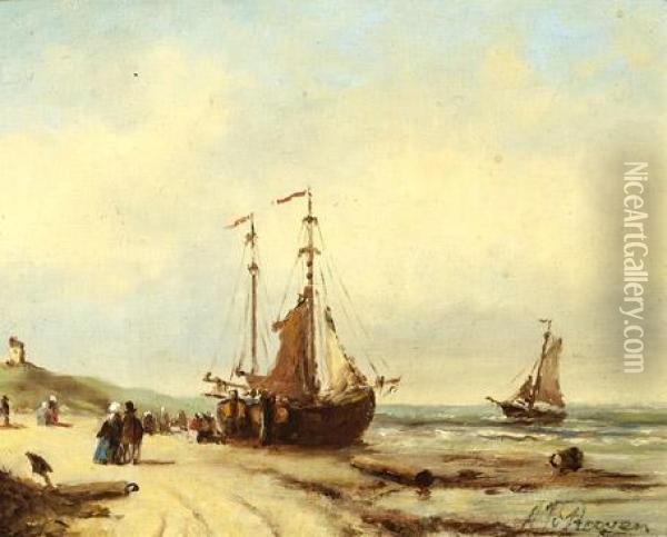 Boat On The Beach Oil Painting - Albert Jurardus van Prooijen