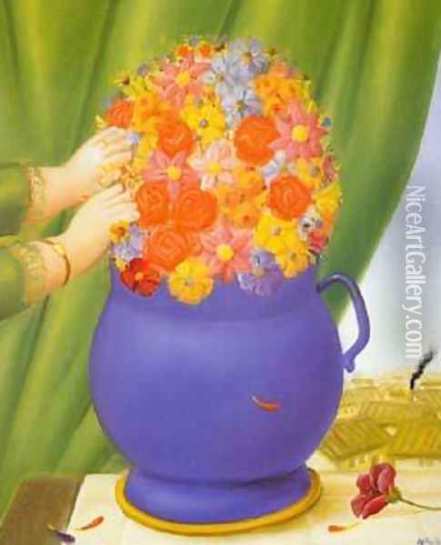 Flowers 1994 Oil Painting - Fernando Botero