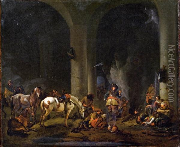 Soldatenlager In Einer Kirche Oil Painting - Pieter Wouwermans or Wouwerman