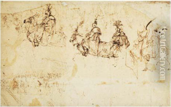 Feuille D'etudes De Cavaliers Polonais Oil Painting - Stefano della Bella