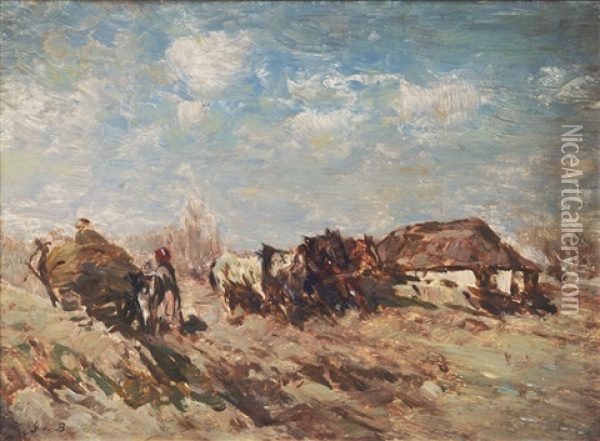 Estonian Farm Yard Oil Painting - Gregor von Bochmann the Elder