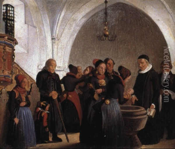 En Barnedab Pa Amager, Forstudie Oil Painting - Johann Julius Exner