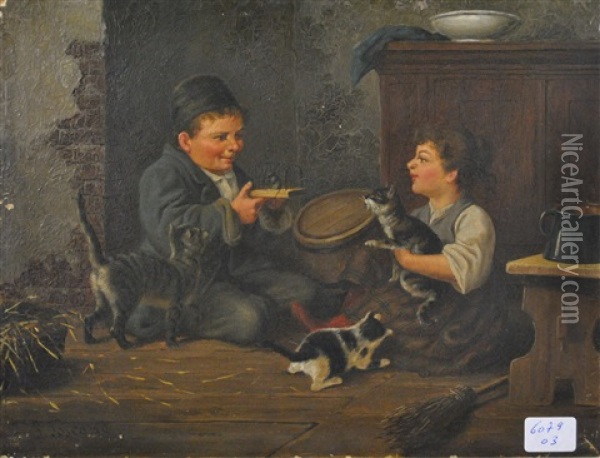 Enfants Et Chats Oil Painting - Giovanni Toscano
