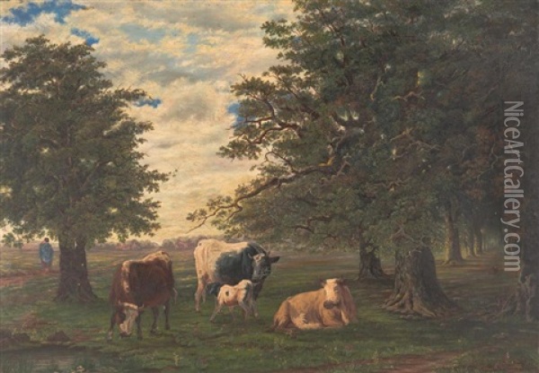 Resting Cattle 1884 Oil Painting - Gawen Hamilton