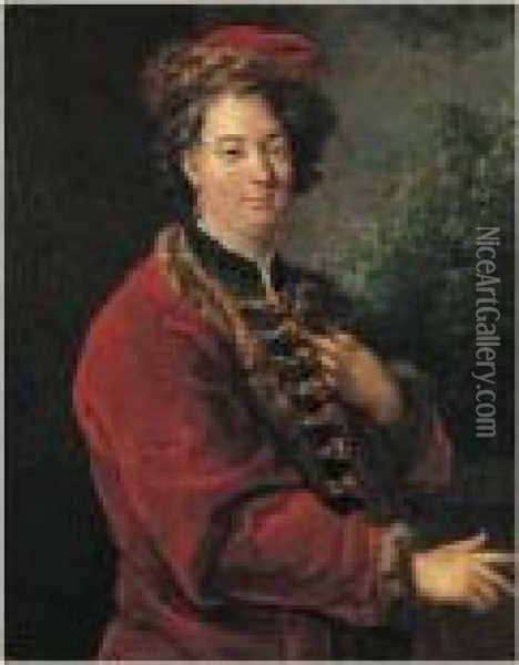 Portrait D'homme A La Veste Rouge Oil Painting - Charles-Amedee-Philippe van Loo