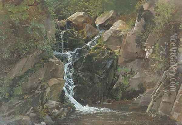 A waterfall in Morgenbach, Germany Oil Painting - Attibuted To Carl Dahl
