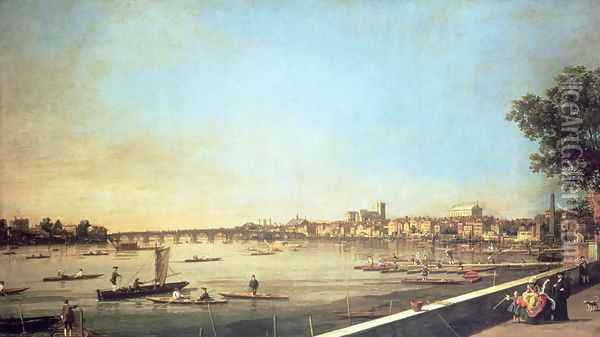 London, the Thames at Westminster and Whitehall from the Terrace of Somerset House, c.1750-51 Oil Painting - (Giovanni Antonio Canal) Canaletto