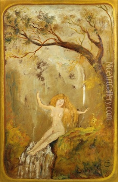 Untitled (bather In Golden Wooded ) Oil Painting - Louis Michel Eilshemius