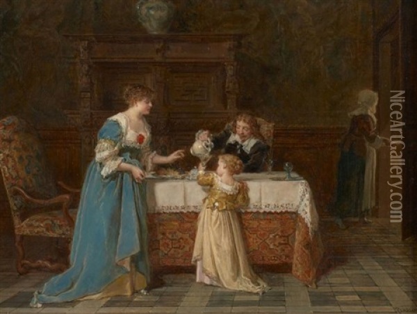 Le Dejeuner De L'heureuse Famille Oil Painting - Antoine Emile Plassan