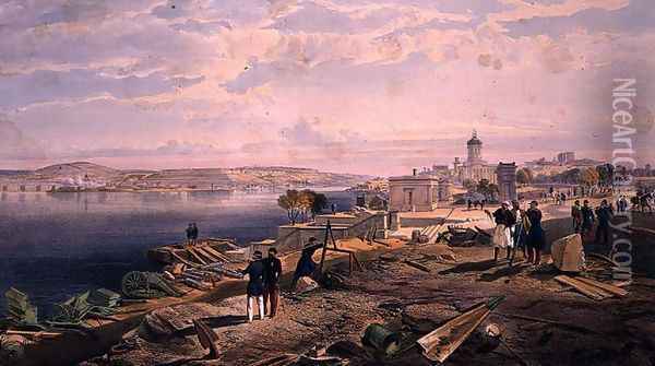 Sebastopol from the Rear of Fort Nicholas, plate from The Seat of War in the East, pub. by Paul and Dominic Colnaghi and Co., 1856 Oil Painting - William Simpson