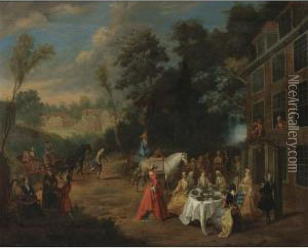 Travelers Dining Outside An Inn Oil Painting - Pieter Angillis