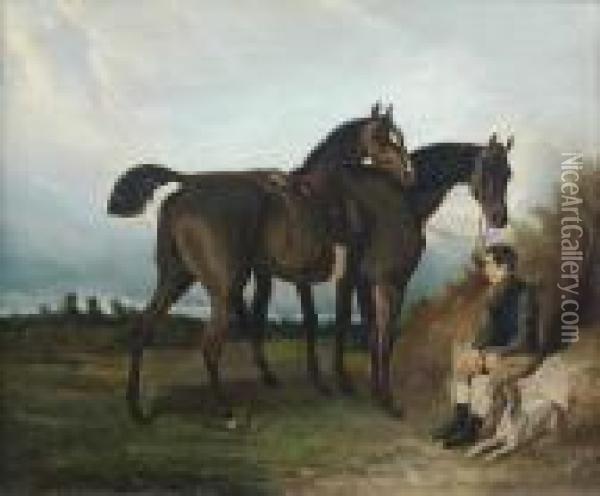 Lad Et Ses Chevaux Oil Painting - Alfred De Dreux