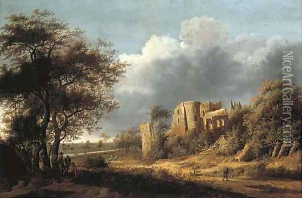 A landscape with the ruined castle of Egmond, a river beyond Oil Painting - Anthony Jansz van der Croos