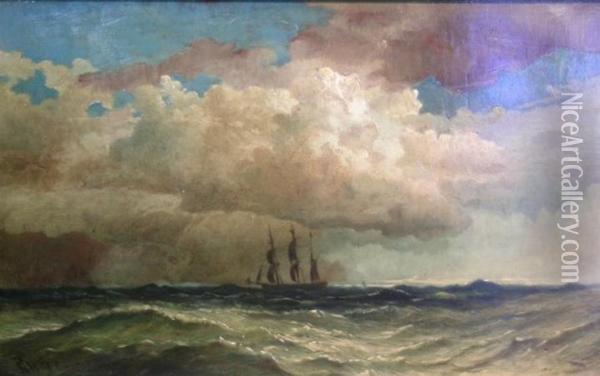 Ship At Sea Oil Painting - Robert B. Hopkin
