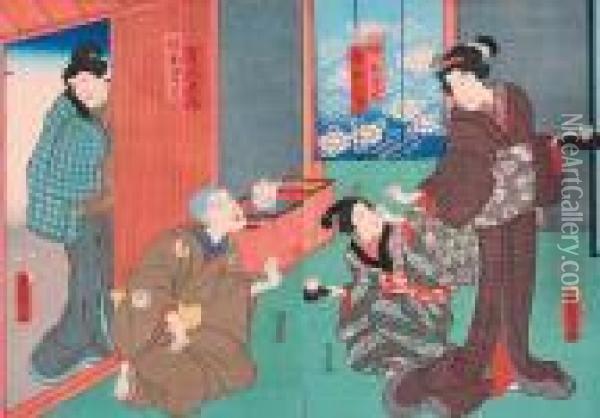 Scena Z Teatru Kabuki Oil Painting - Kunisada