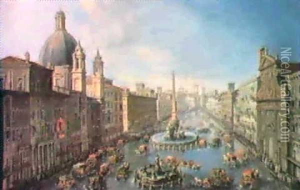 View Of The Flooded Piazza Navona, Rome Oil Painting - Antonio Joli