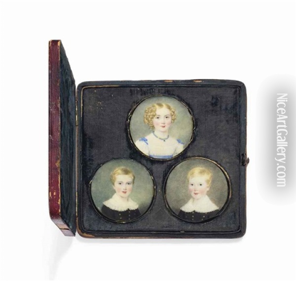 Portrait Miniatures Of The Children Of Lord Fitzroy Somerset, 1st Baron Raglan (3 Works) Oil Painting - Anthony Stewart