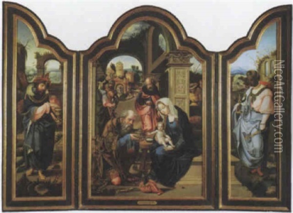 The Adoration Of The Magi; King Melchior; King Balthazar Oil Painting - Pieter Coecke van Aelst the Elder