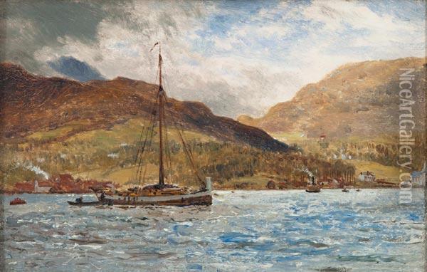 Barca A Bergen, Norvegia Oil Painting - Robert Gallon
