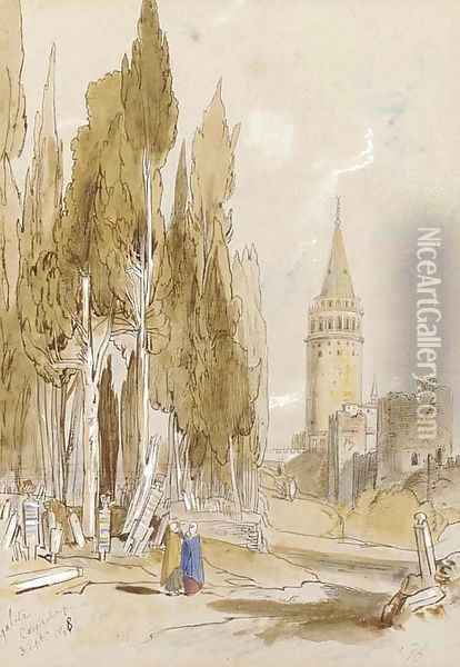 Galata, Constantinople Oil Painting - Edward Lear
