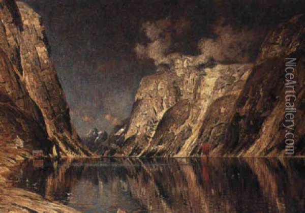 A Fjord Scene Oil Painting - Adelsteen Normann